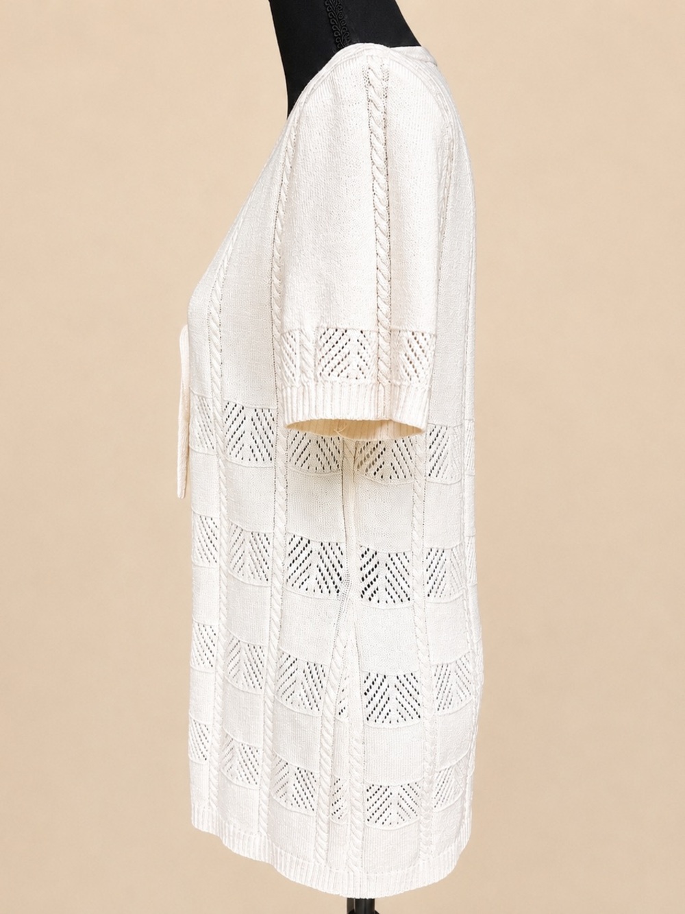 St. John Collection Marie Gray Cream Knit Tie Front Cardigan Size 4 - Picture 3 of 7